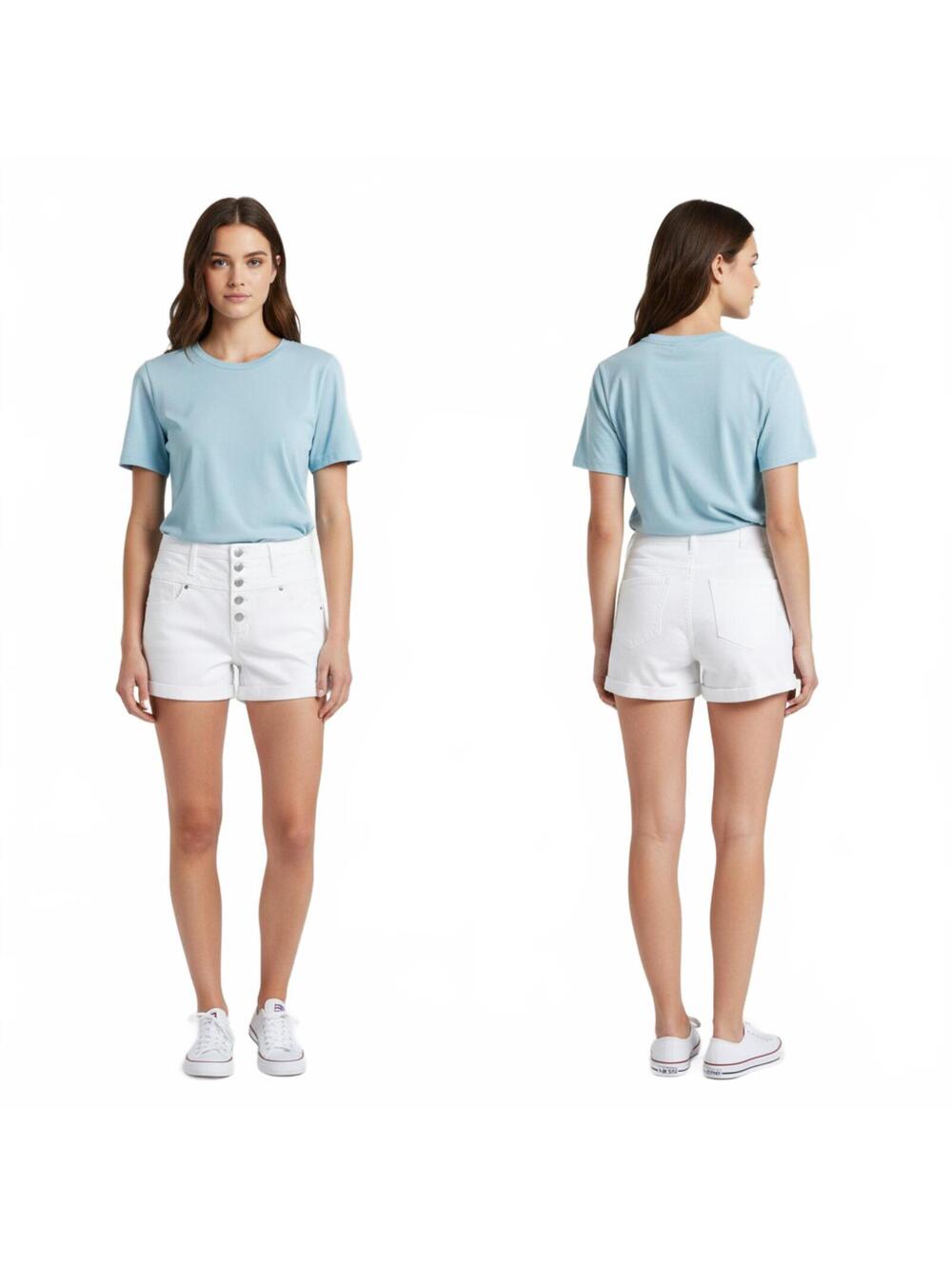 Junior White Denim Shorts High Waist Three Button